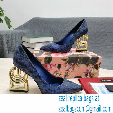 Dolce  &  Gabbana Heel 10.5cm Leather Pumps Snake Print Blue with DG Pop Heel 2021